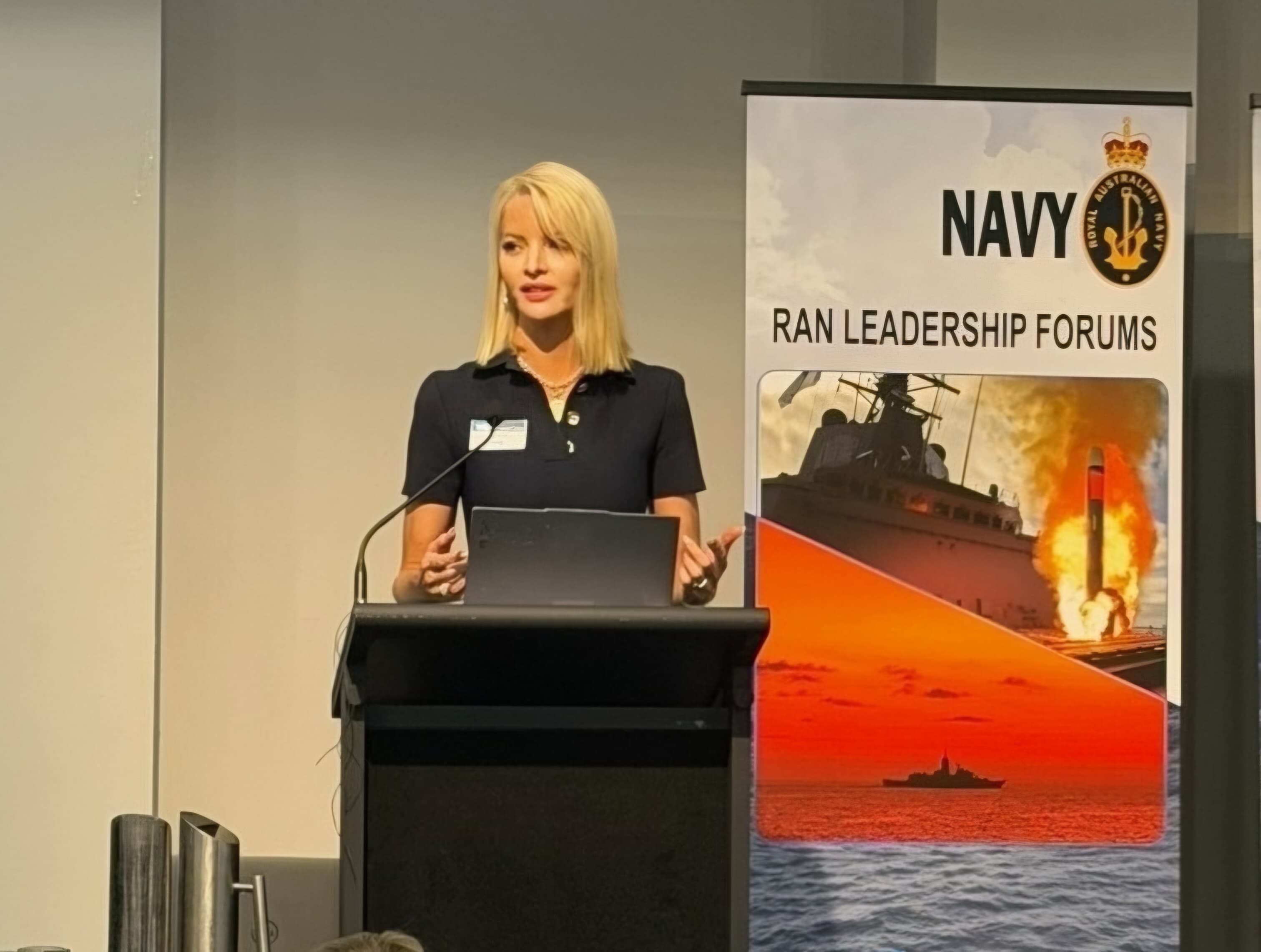 Dr Jemma King presenting at a Royal Australian Navy leadership forum